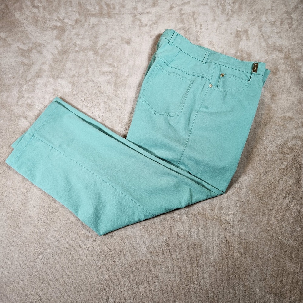 St John Sport Marie Gray Seafoam Green High Rise Straight Leg Pants Womens 10